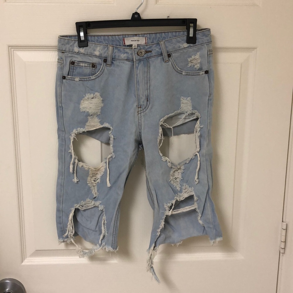 Distressed jean shorts